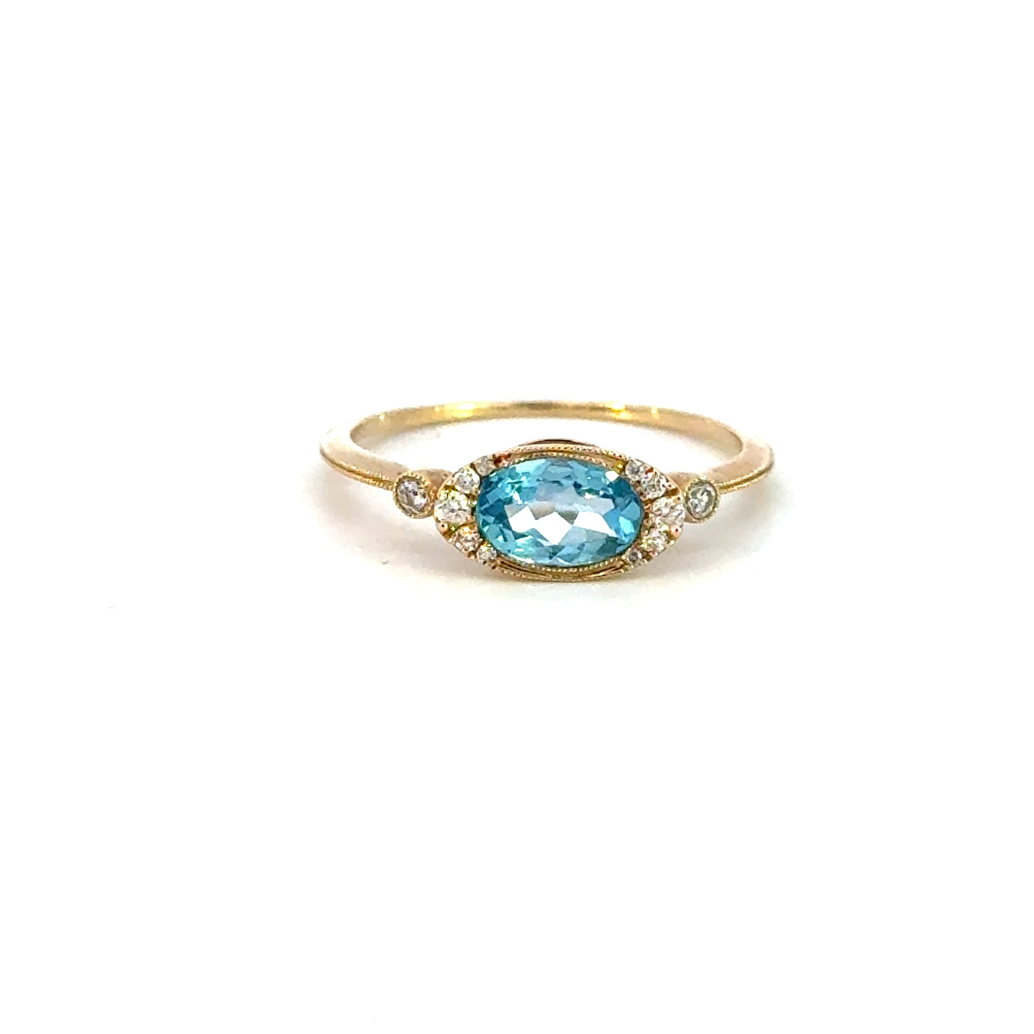 14K Yellow Gold Blue Topaz & Diamond Ring