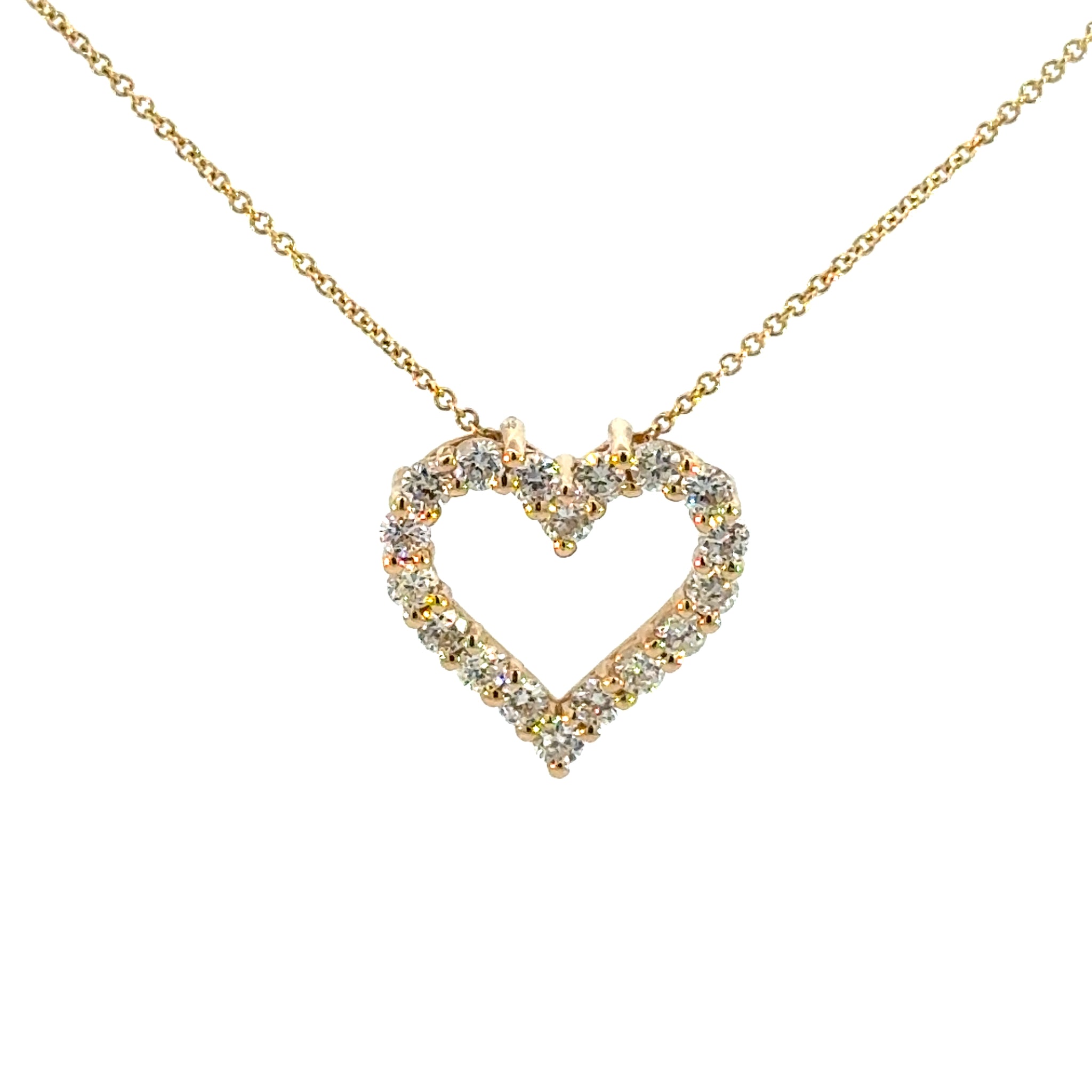 14K Yellow Gold Heart Diamond Pendant Necklace