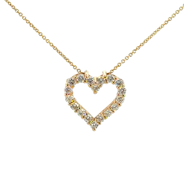 14K Yellow Gold Heart Diamond Pendant Necklace