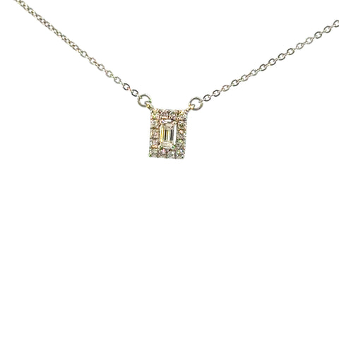 14K White Gold Diamond Halo Rectangle Pendant Necklace