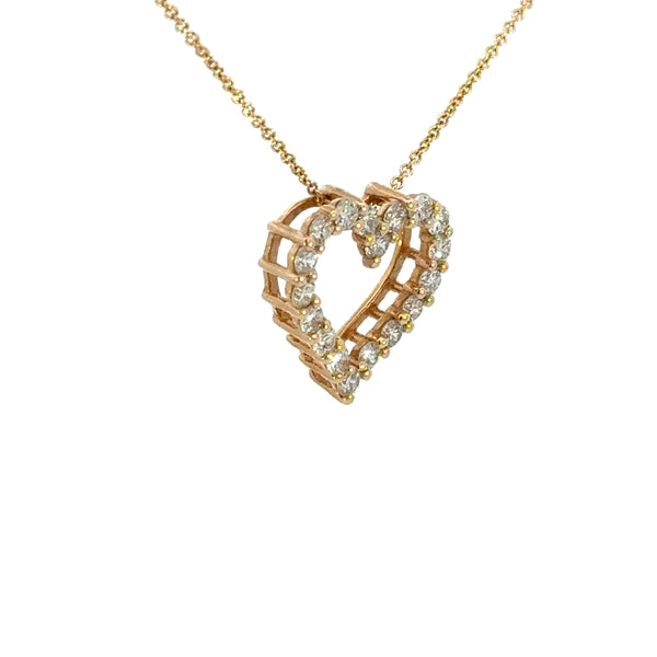 14K Yellow Gold Heart Diamond Pendant Necklace
