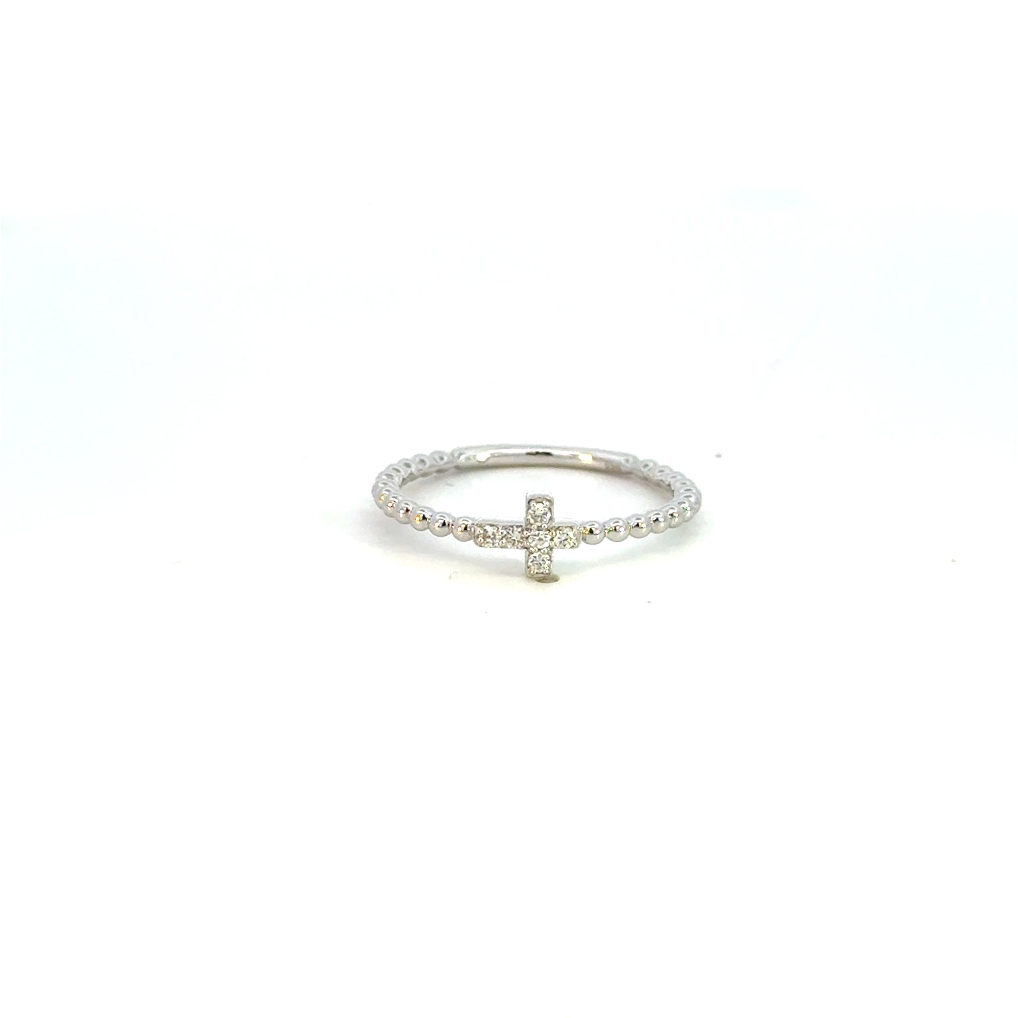 14K Yellow Gold Diamond Cross Beaded Stacking Ring