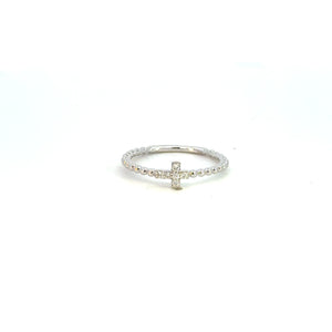 14K Yellow Gold Diamond Cross Beaded Stacking Ring