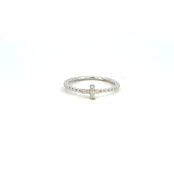 14K Yellow Gold Diamond Cross Beaded Stacking Ring