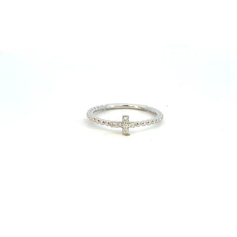 14K Yellow Gold Diamond Cross Beaded Stacking Ring