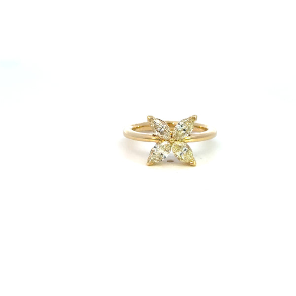 14K Yellow Gold Marquise Diamond Flower Ring
