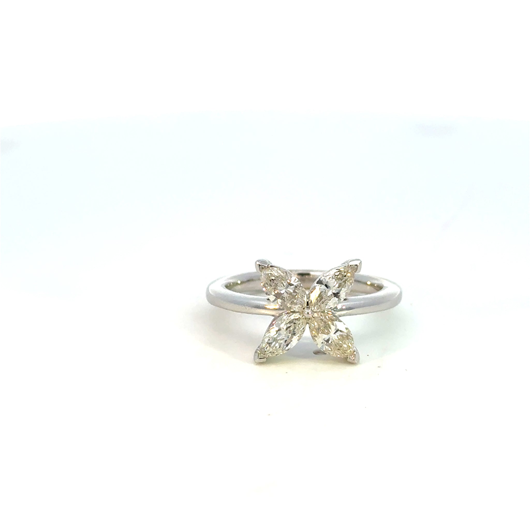14K White Gold Diamond Clover Stacking Ring