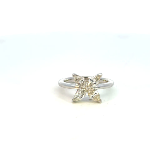 14K White Gold Diamond Clover Stacking Ring