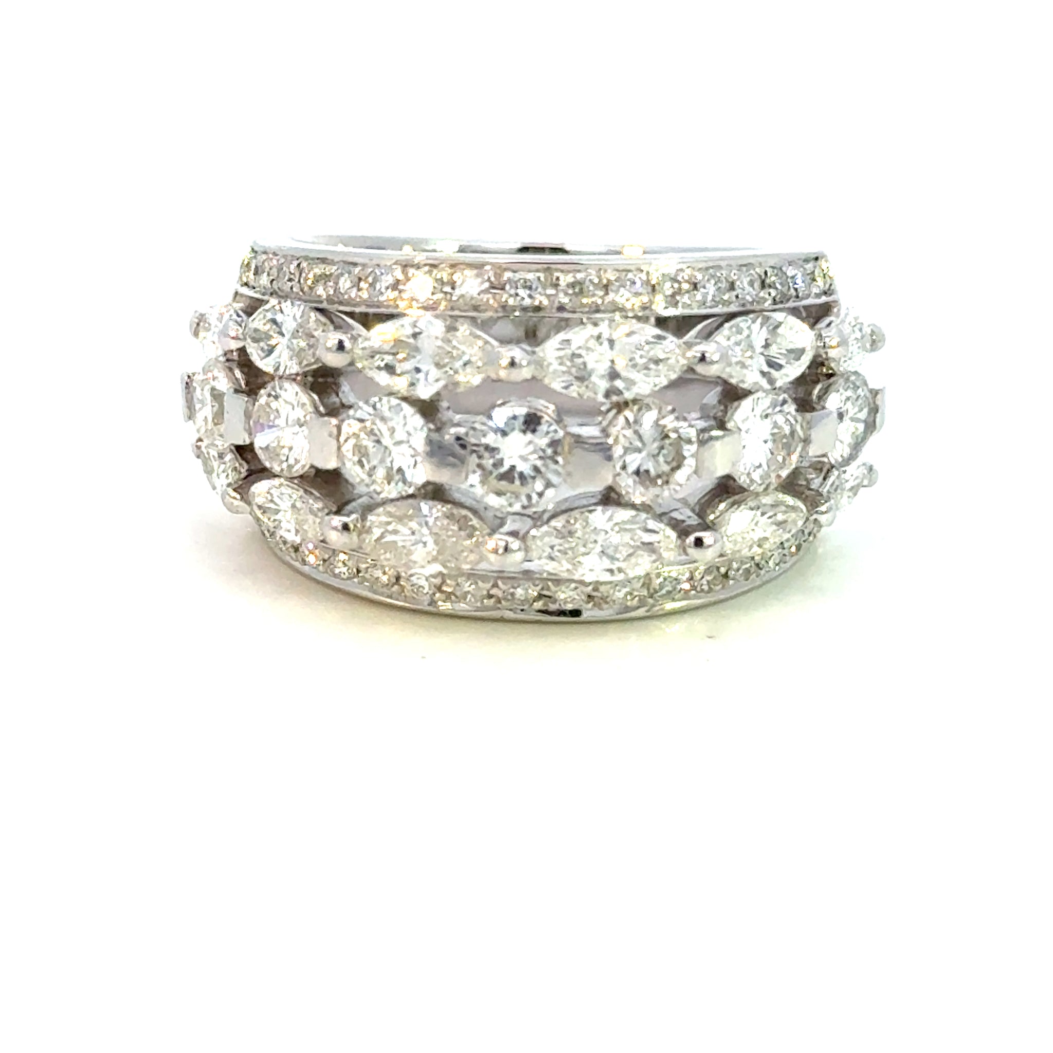 14K White Gold Marquise Diamond Flower Ring