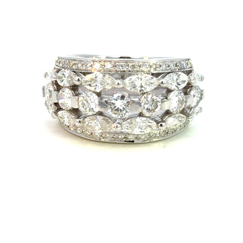 14K White Gold Marquise Diamond Flower Ring