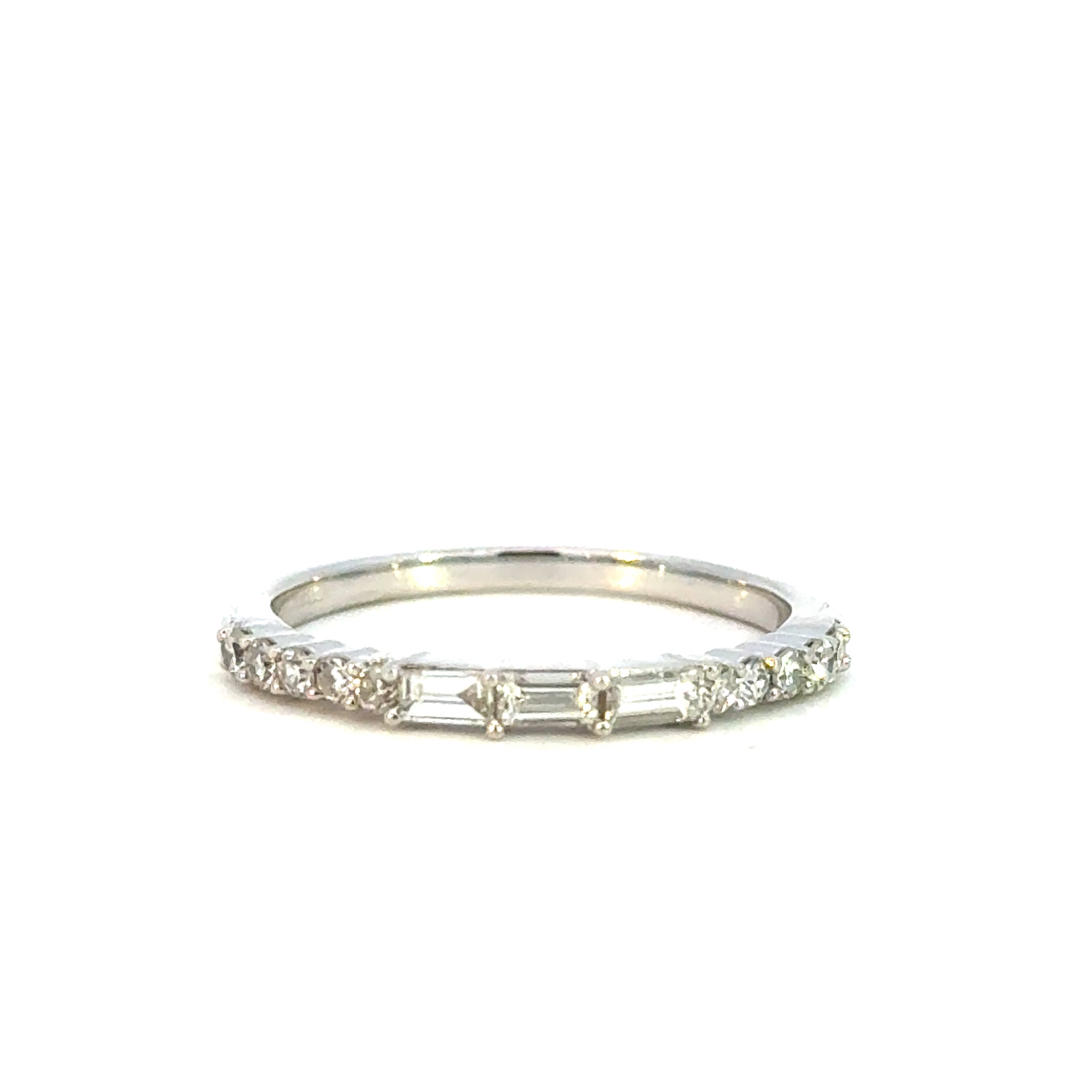 14K White Gold Diamond & Baguette Band