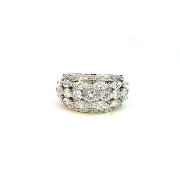 14K White Gold Marquise Diamond Flower Ring