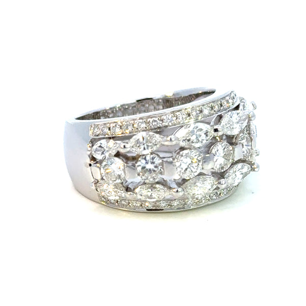 14K White Gold Marquise Diamond Flower Ring
