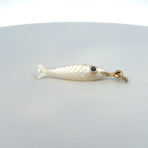 14K Yellow Gold Carved Mother-of-Pearl Fish Charm