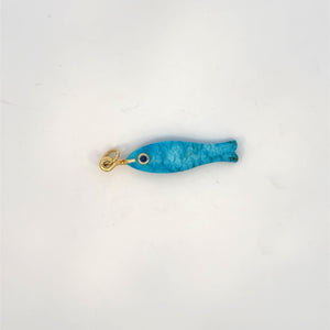 14k Yellow Gold Carved Turquoise Fish Charm