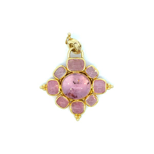 14K Yellow Gold Pink Tourmaline Medallion Pendant