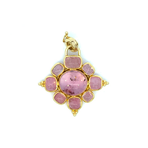 14K Yellow Gold Pink Tourmaline Medallion Pendant