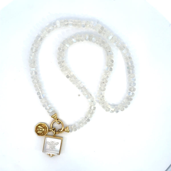 14K Yellow gold Moonstone Bead Strand Necklace