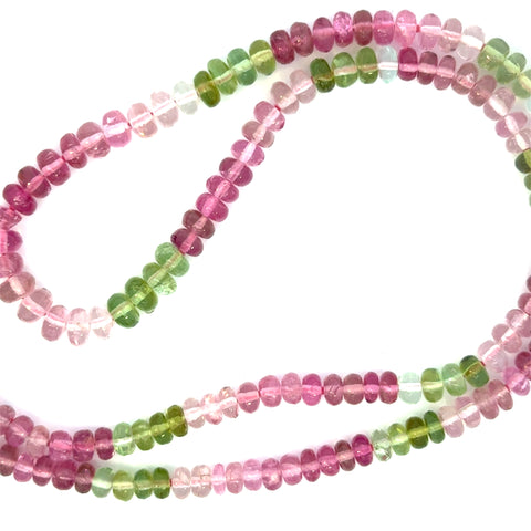 Pink and Green Tourmaline Bead Strand Necklace