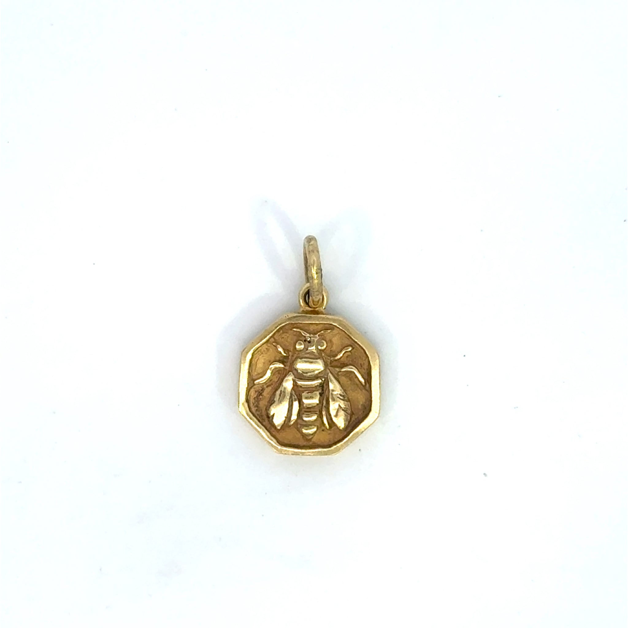14k Yellow Gold Octagon Bee Medallion Pendant