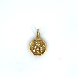 14k Yellow Gold Octagon Bee Medallion Pendant