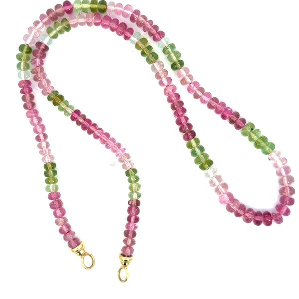 Pink and Green Tourmaline Bead Strand Necklace