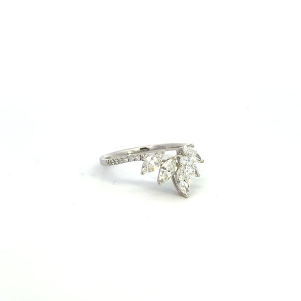 14K White Gold Marquise Diamond Leaf Ring