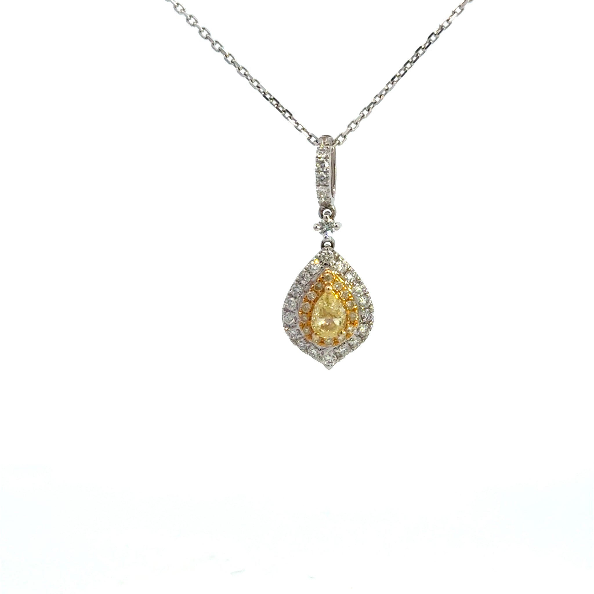 14K TT Gold Yellow Diamond Teardrop Pendant Necklace
