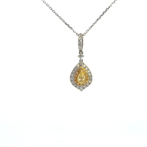 14K TT Gold Yellow Diamond Teardrop Pendant Necklace