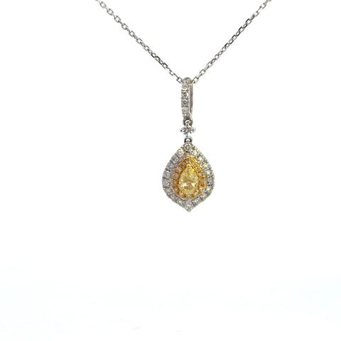 14K TT Gold Yellow Diamond Teardrop Pendant Necklace