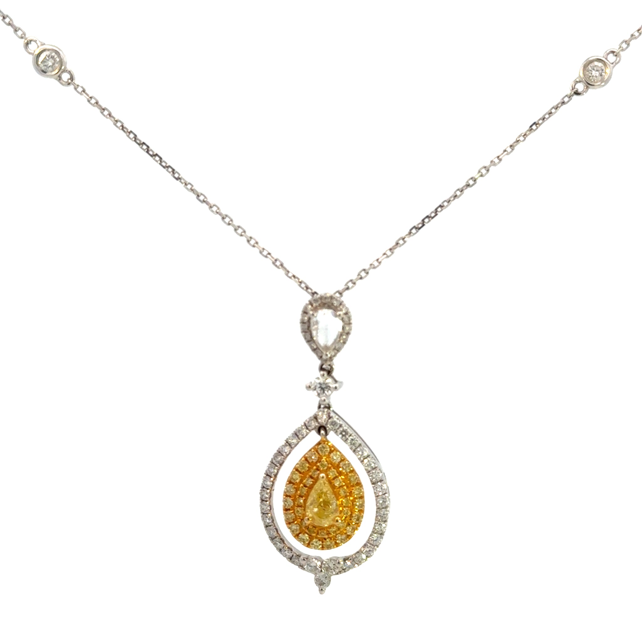 14K TT Yellow Diamond Teardrop Pendant Necklace