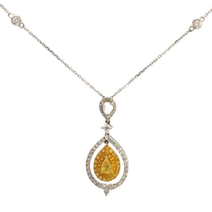14K TT Yellow Diamond Teardrop Pendant Necklace