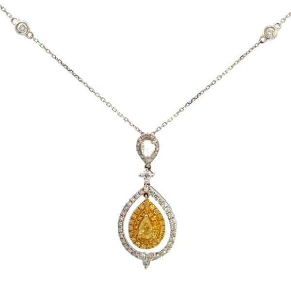 14K TT Yellow Diamond Teardrop Pendant Necklace