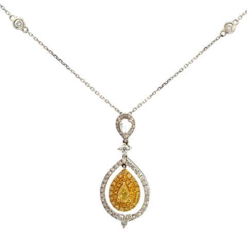 14K TT Yellow Diamond Teardrop Pendant Necklace