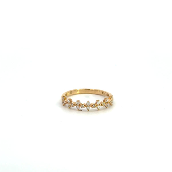 14K Yellow Gold Floral Diamond Band Ring