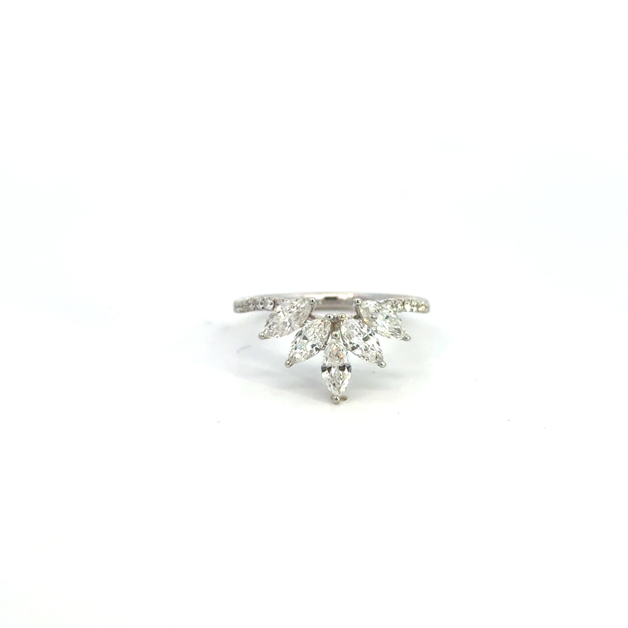 14K White Gold Marquise Diamond Leaf Ring