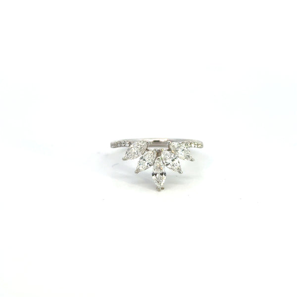 14K White Gold Marquise Diamond Leaf Ring