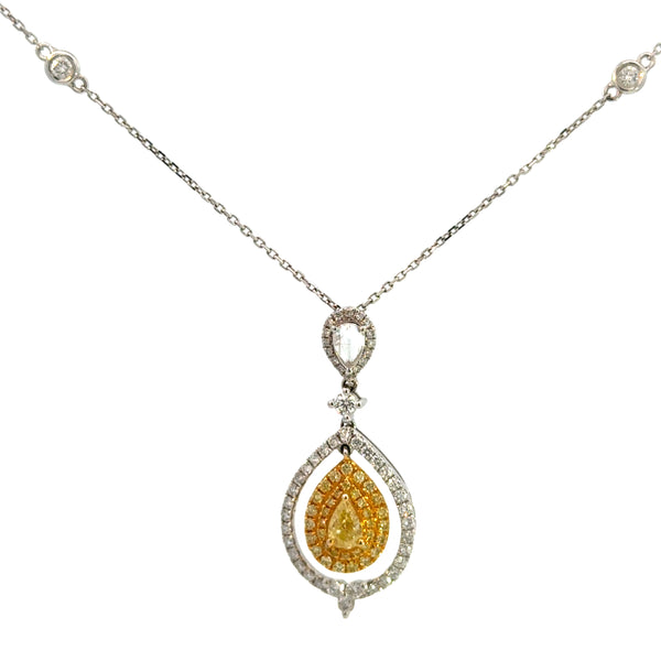 14K TT Yellow Diamond Teardrop Pendant Necklace
