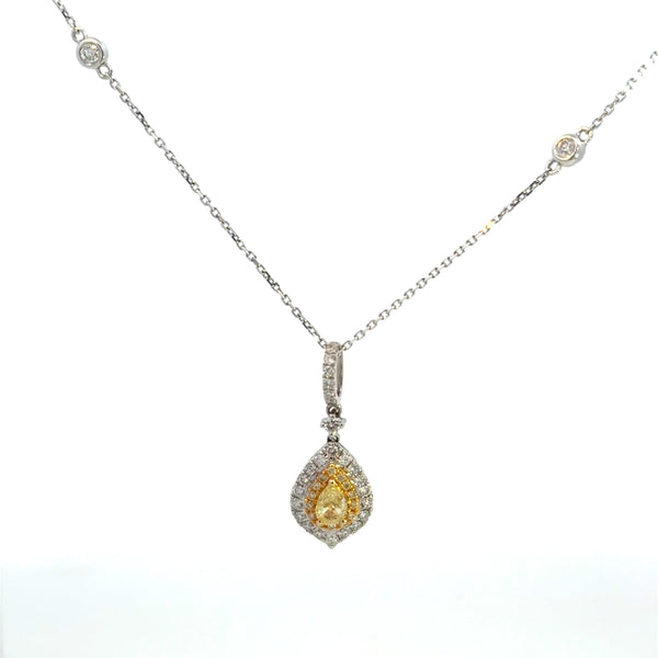 14K TT Gold Yellow Diamond Teardrop Pendant Necklace