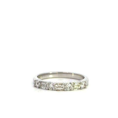 14K White Emerald Diamond Cut Band