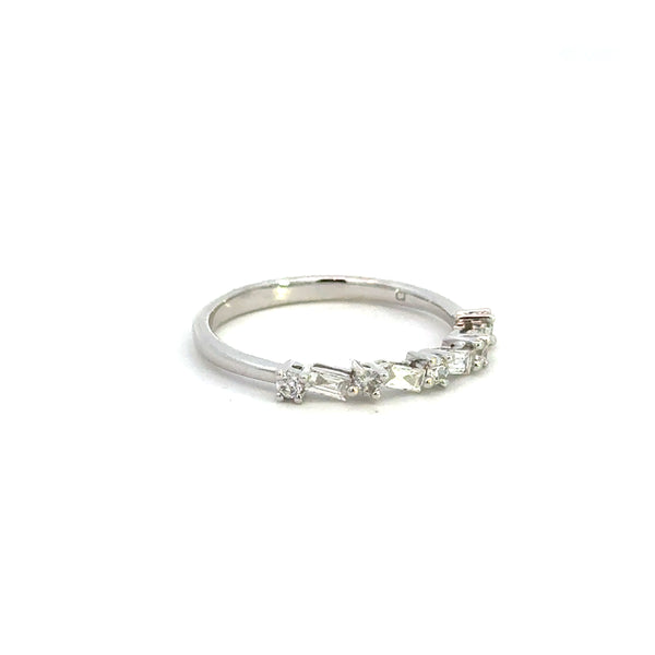 14K White Gold Baguette & Round Diamond Band