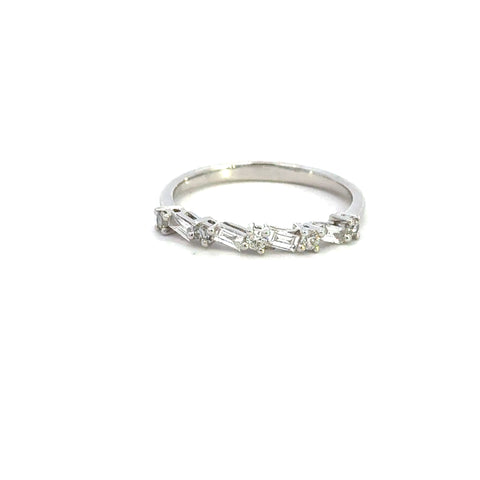 14K White Gold Baguette & Round Diamond Band