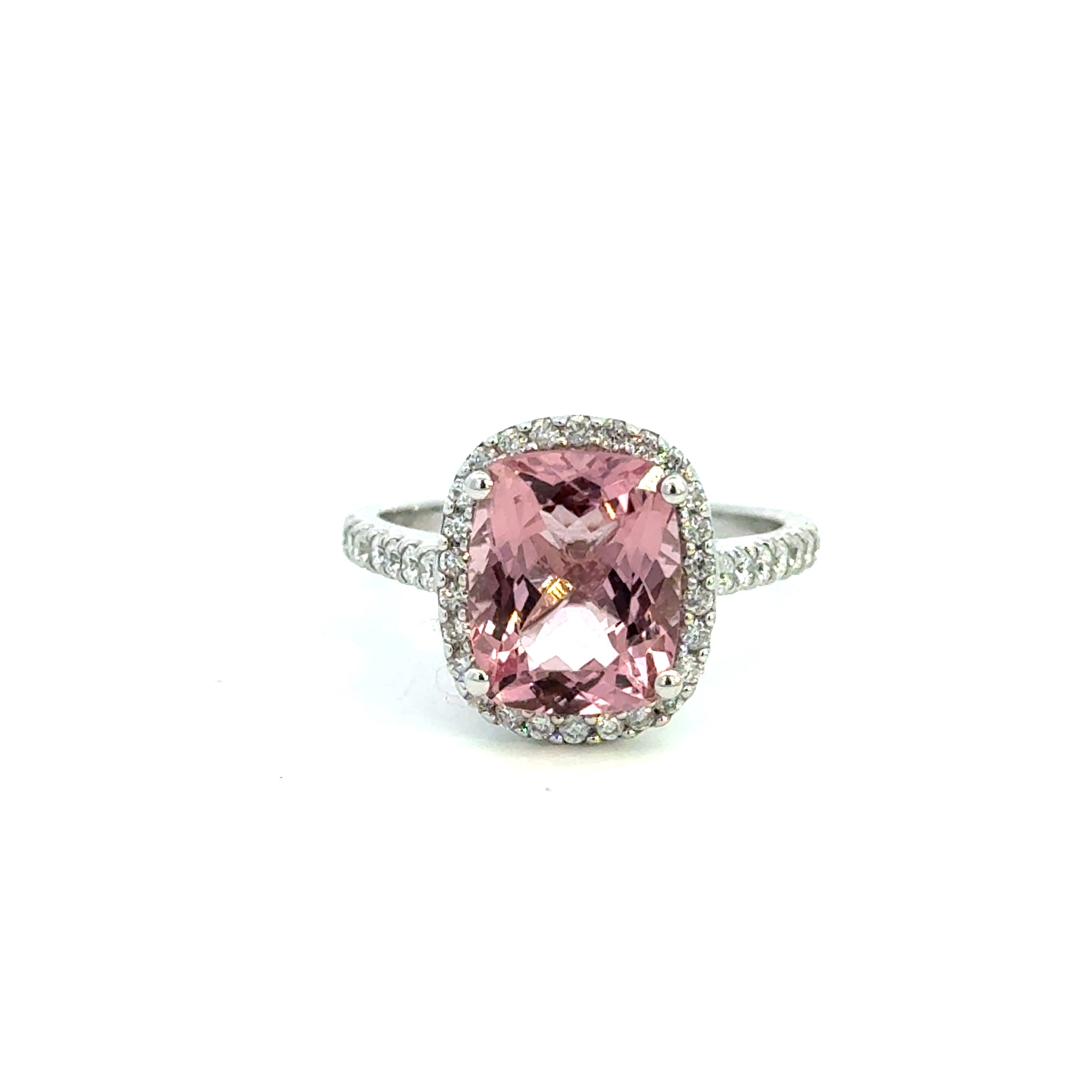 14K White Gold Cushion-Cut Pink Morganite Halo Ring