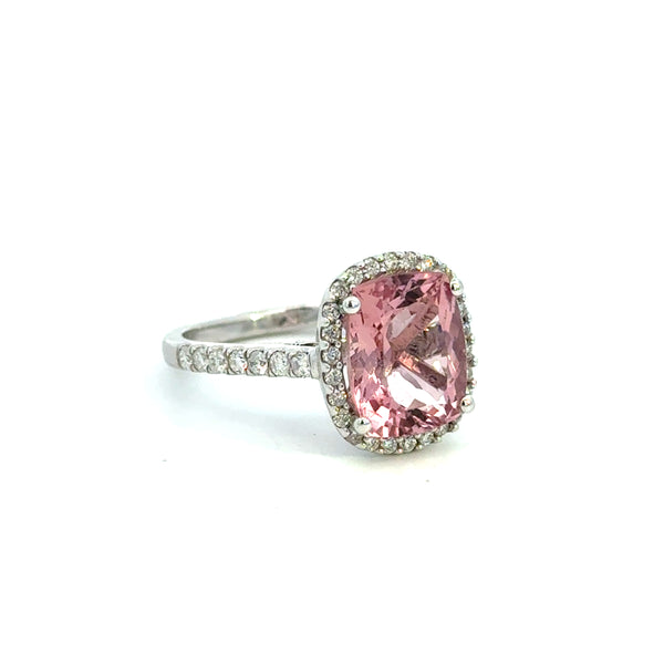 14K White Gold Cushion-Cut Pink Morganite Halo Ring
