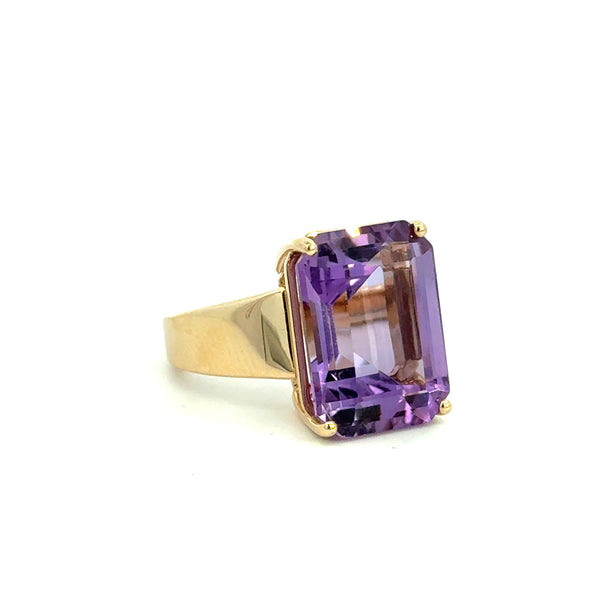 14k Yellow Gold  Emerald Cut Purple Amethyst