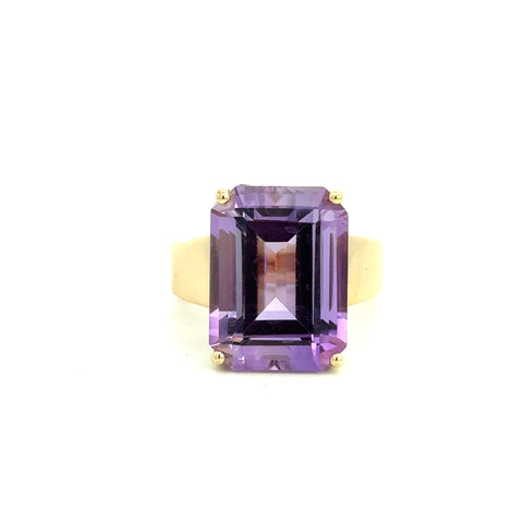 14k Yellow Gold  Emerald Cut Purple Amethyst