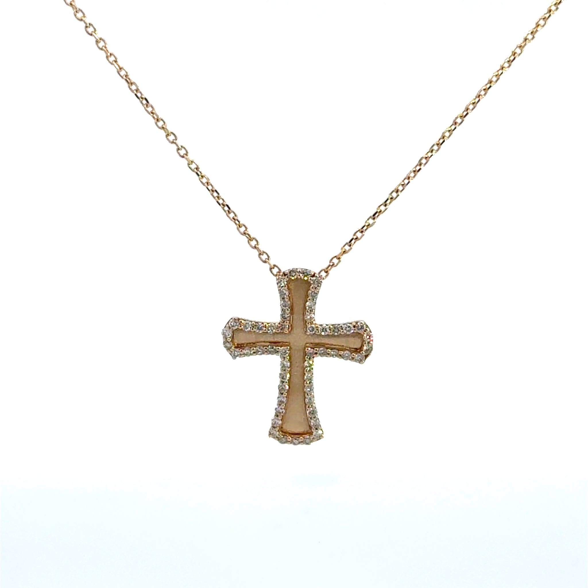 14k Yellow Gold Diamond Cross Pendant Necklace