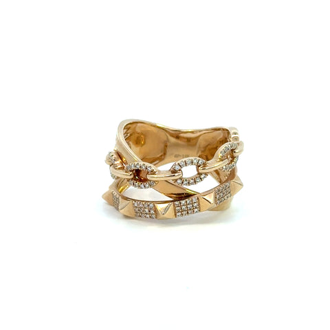 14K Yellow Gold Diamond Chain-Link Ring