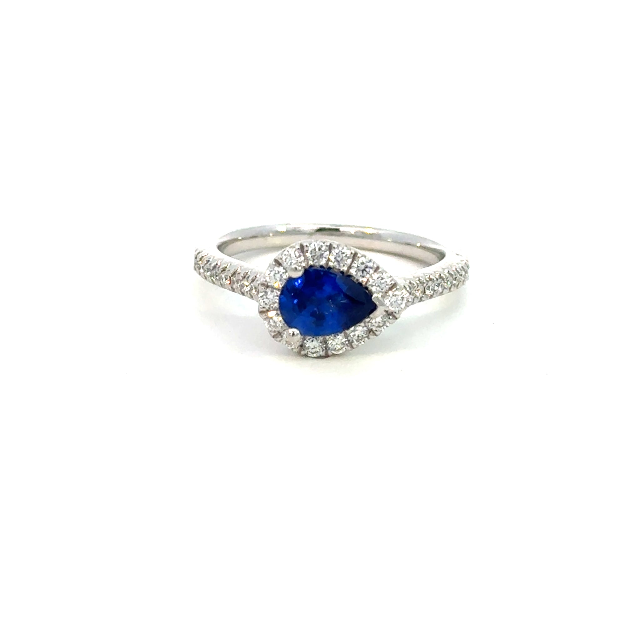 14K White Gold Sapphire & Diamond Halo Ring