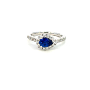 14K White Gold Sapphire & Diamond Halo Ring